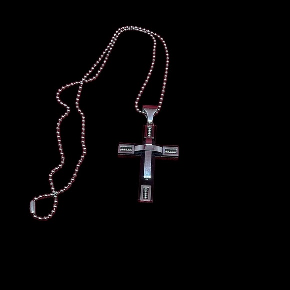 Zales Black Onyx and Stainless Steel Cross w/Chain 18” - Picture 4 of 10